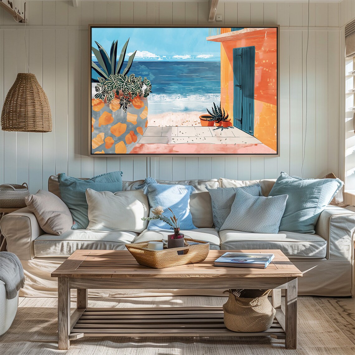 Mediterranean Riviera Patio Sea View Warm Colors Beach Poster - Image 2