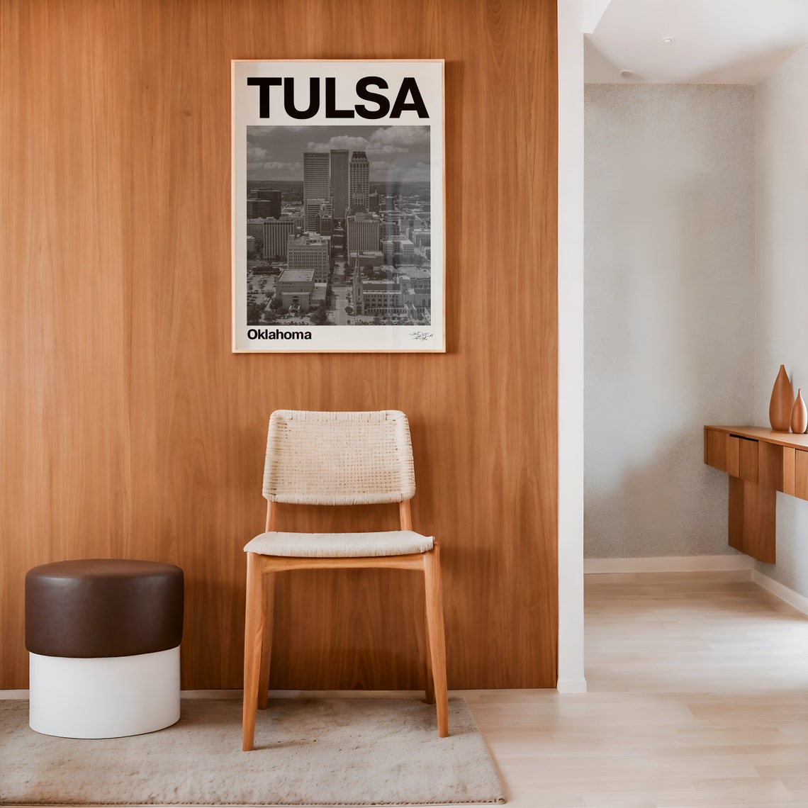 Tulsa Oklahoma Downtown Skyline Black and White Cityscape Poster - Image 4