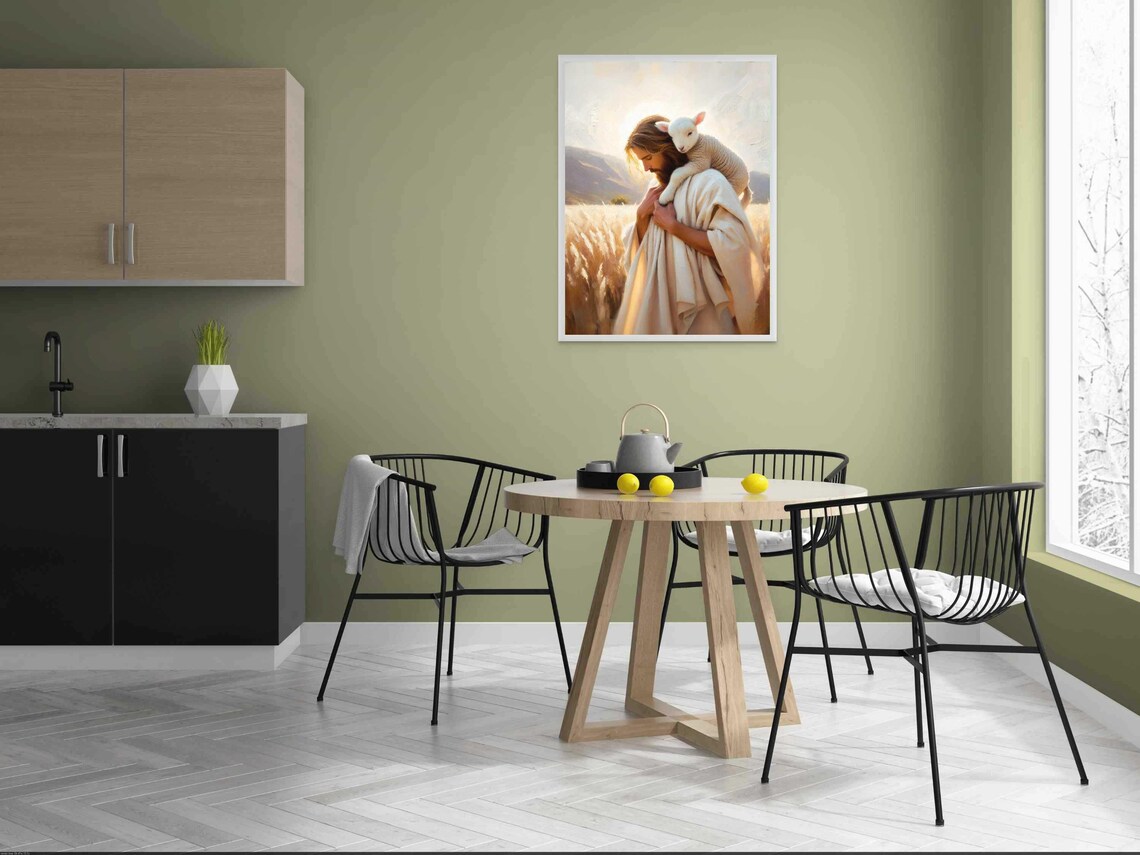 Shepherd And Lamb Christian Jesus Painting, Bible Art - Image 3