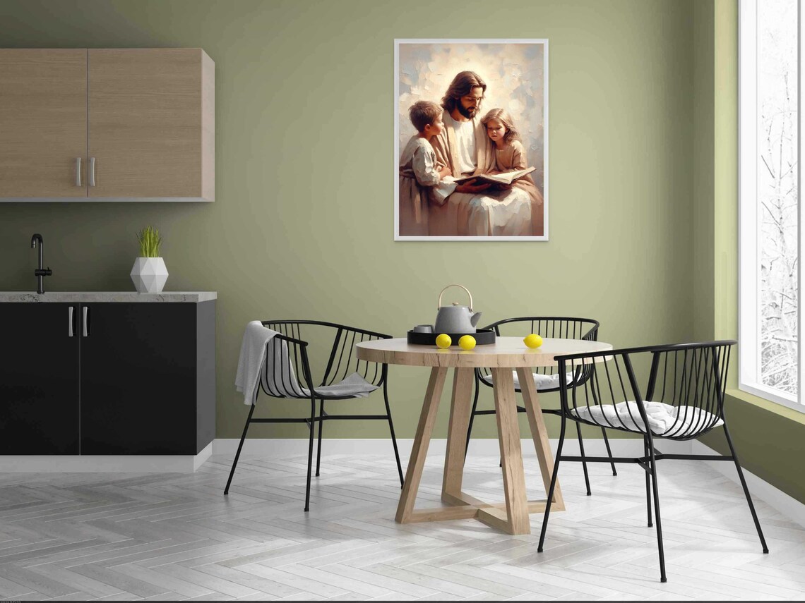 Jesus With Children Christian Painting, Bible Art - Image 3
