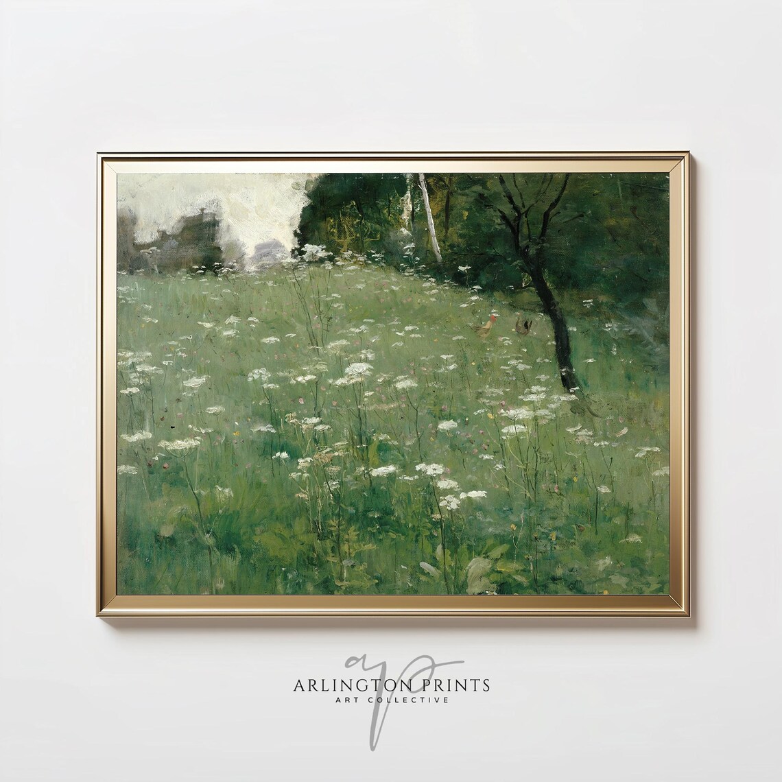 Antique Spring Meadow Wildflowers Moody Landscape Painting Poster - Image 4