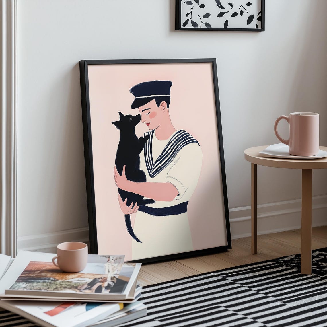 Little Sailor Boy Holding Black Dog Cute Nautical Nursery Poster - Image 3