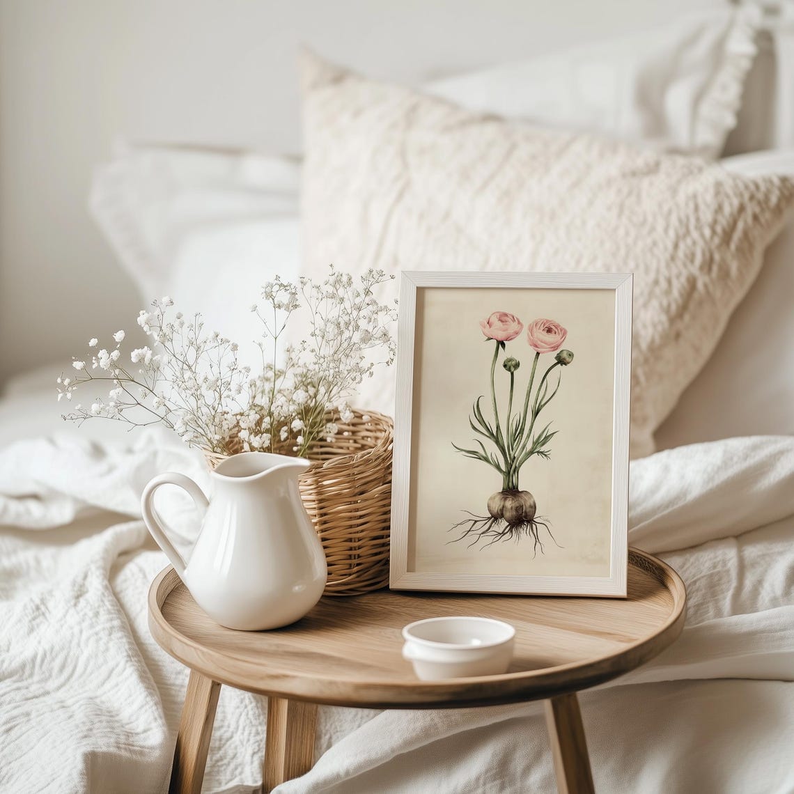 Pink Ranunculus Botanical Illustration Vintage Flower Bulb Wall Art - Image 4