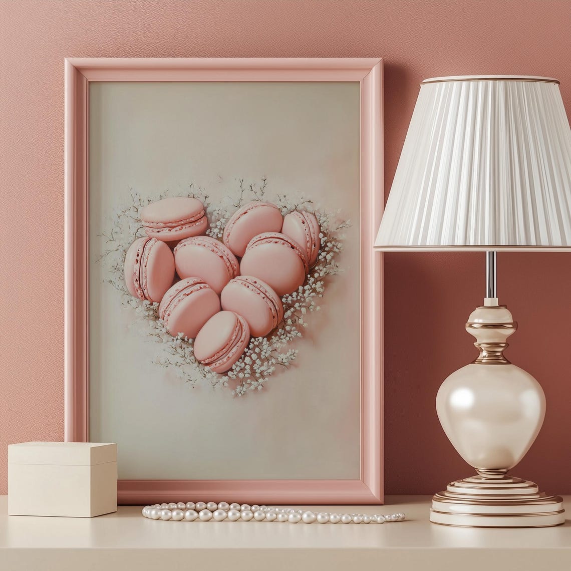 Pink Macarons Arranged in Heart Shape with Baby's Breath Sweet Print - Image 3