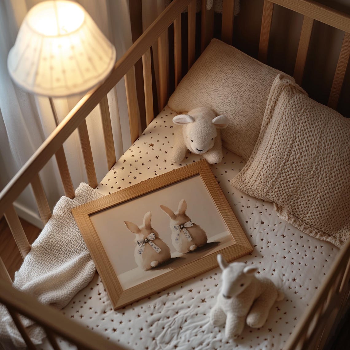Cute Little Bunnies Print Rabbit Nursery Wall Art Neutral Spring Decor Girly Easter Art Cute Cottagecore Bunny Butts Painting - Image 3