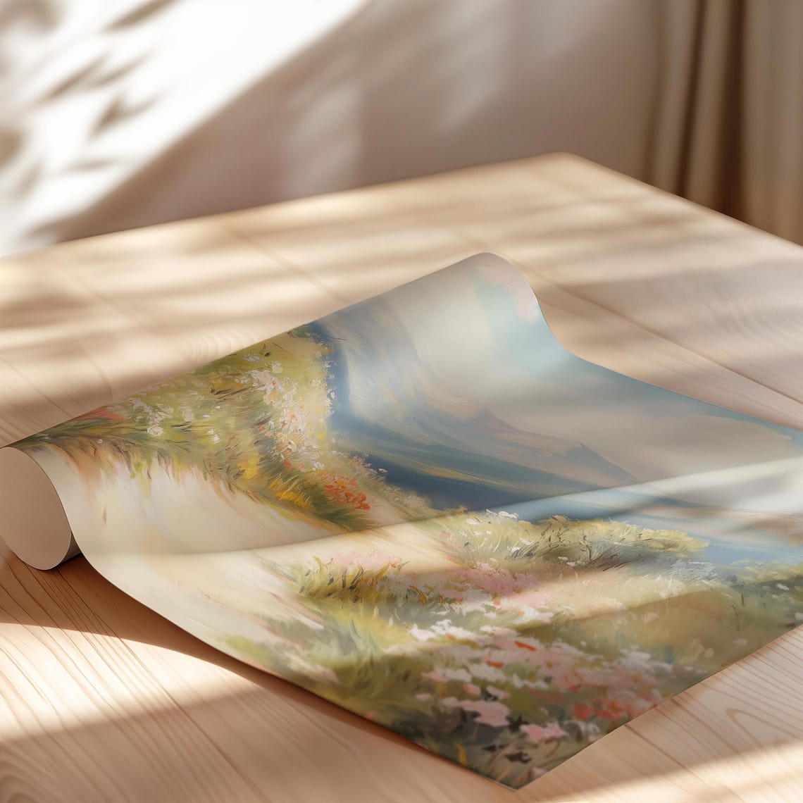 Spring Wildflower Path Mountain Valley Pastel Landscape Poster - Image 3