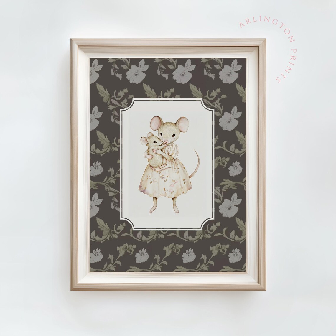 Mother Mouse Hugging Baby In Floral Dress Vintage Nursery Poster - Image 2