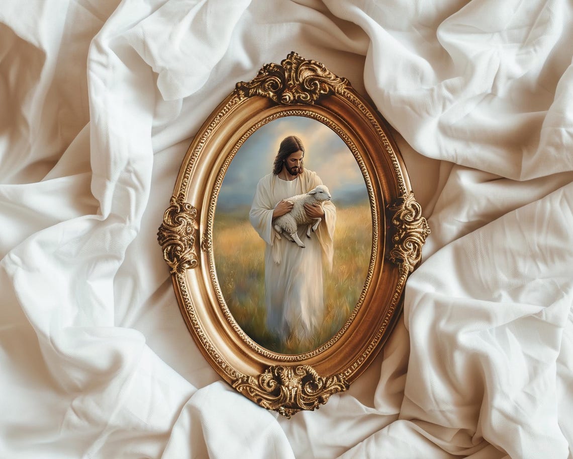 Jesus Christ Holding Lamb Golden Wheat Field Faith Art Print - Image 5