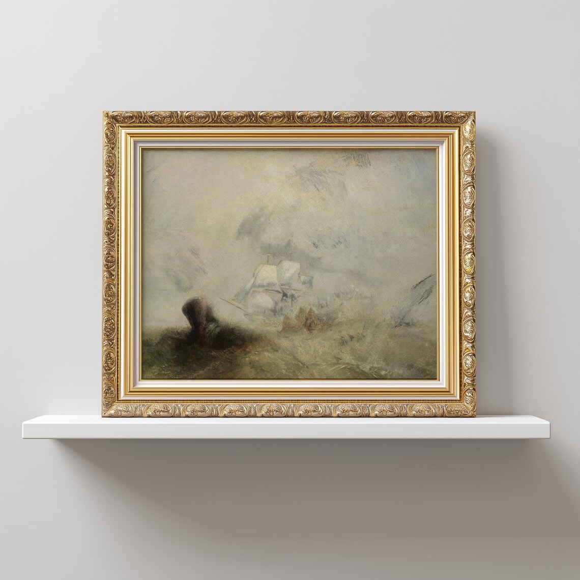 Antique Tall Ship, Stormy Ocean Scene Art Print