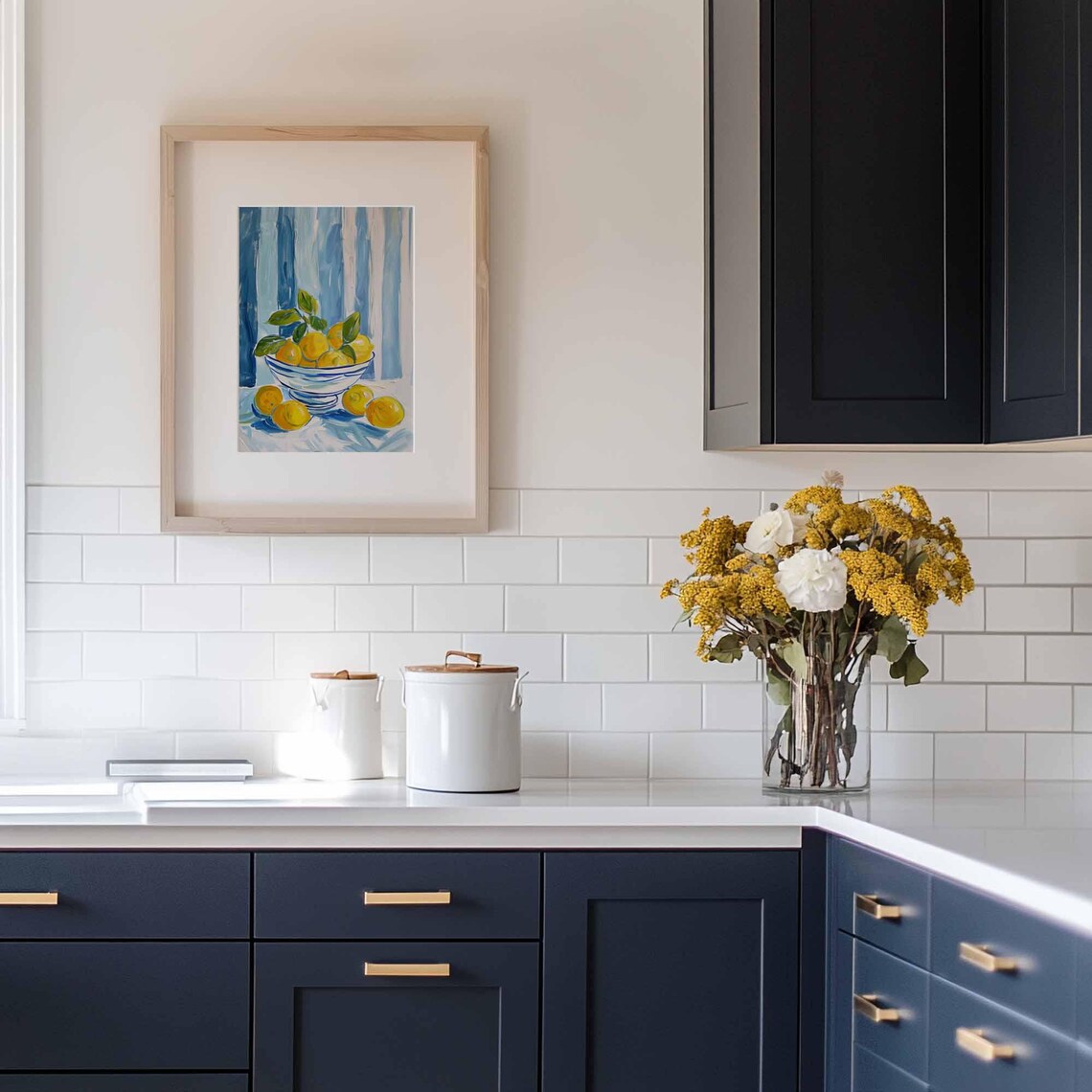 Blue Stripe Lemons Kitchen Art Print, Modern Citrus Decor - Image 3