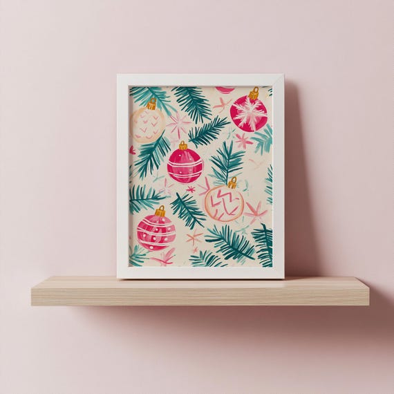 Cheerful Pastel Christmas Wall Art Abstract Holiday Pink Festive Decor Modern Winter 7888