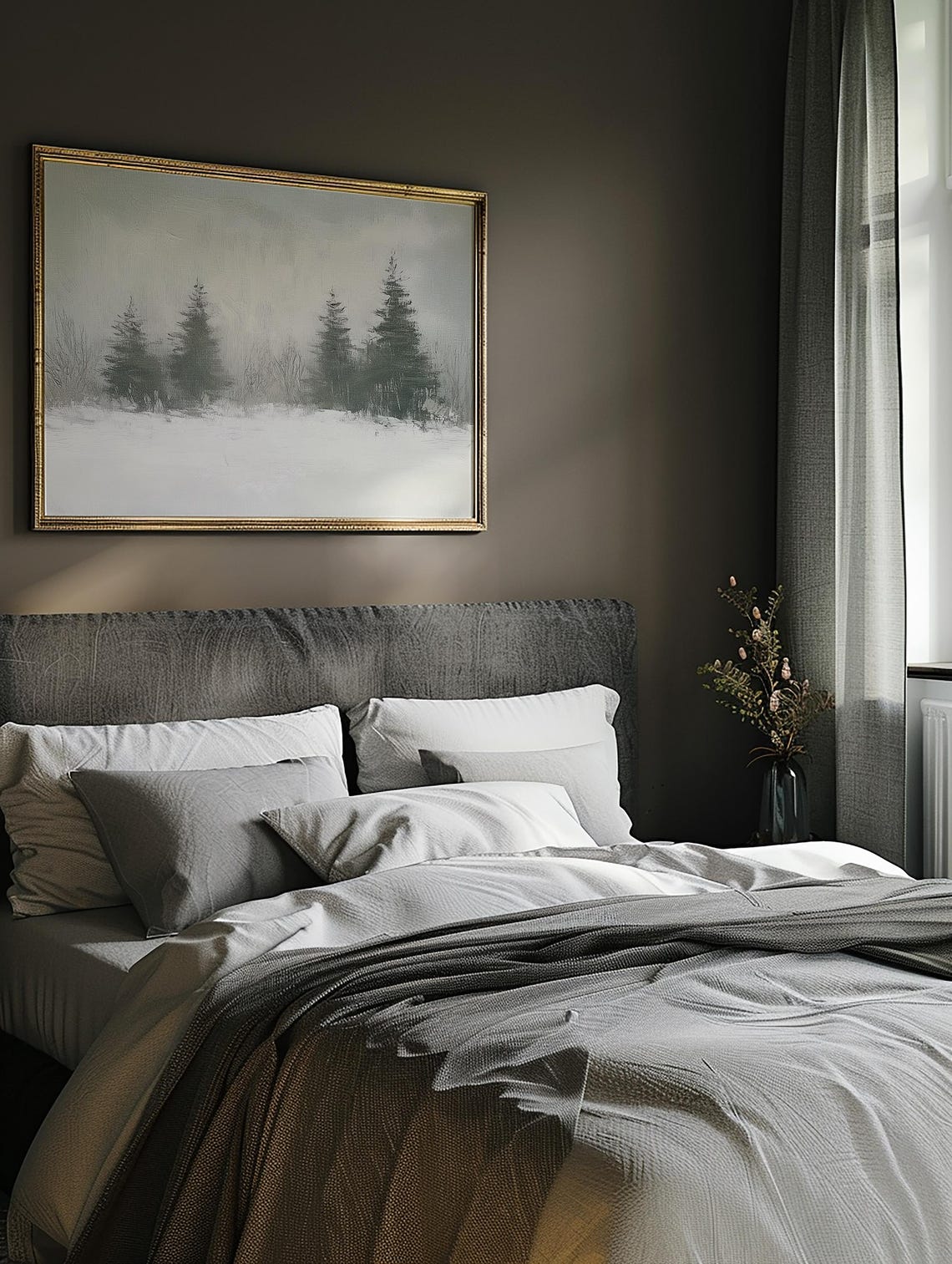 Minimalist Snowy Evergreen Forest Neutral Winter Landscape Poster - Image 4