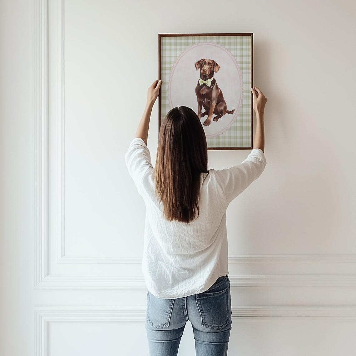 Chocolate Labrador Bow Tie Gingham Preppy Dog Portrait Art Poster - Image 3