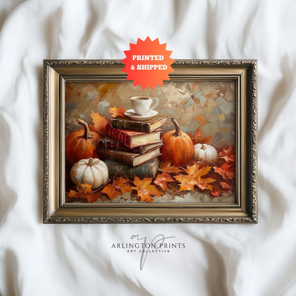 Vintage Stacked Books Autumn Coffee Bar Art Print