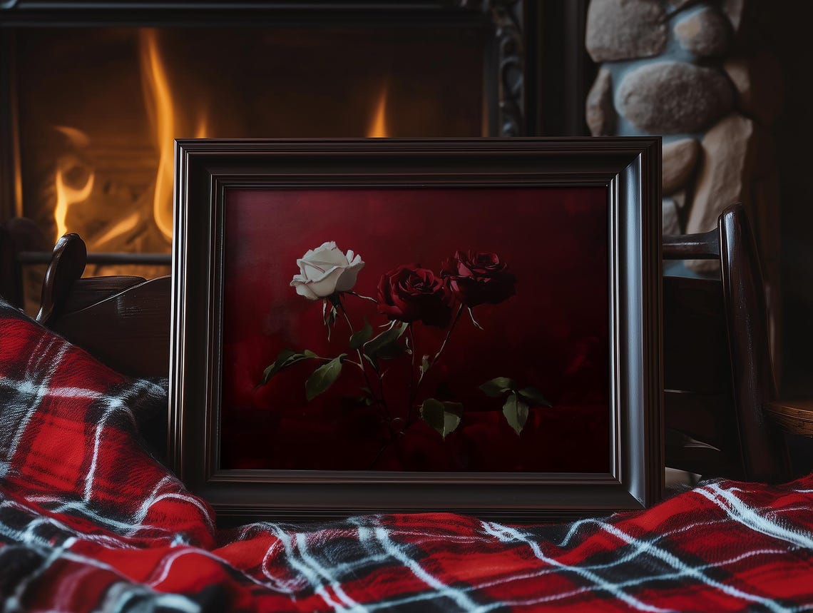 Moody Dark Roses Deep Red Dramatic Floral Gothic Romance Art Poster - Image 3