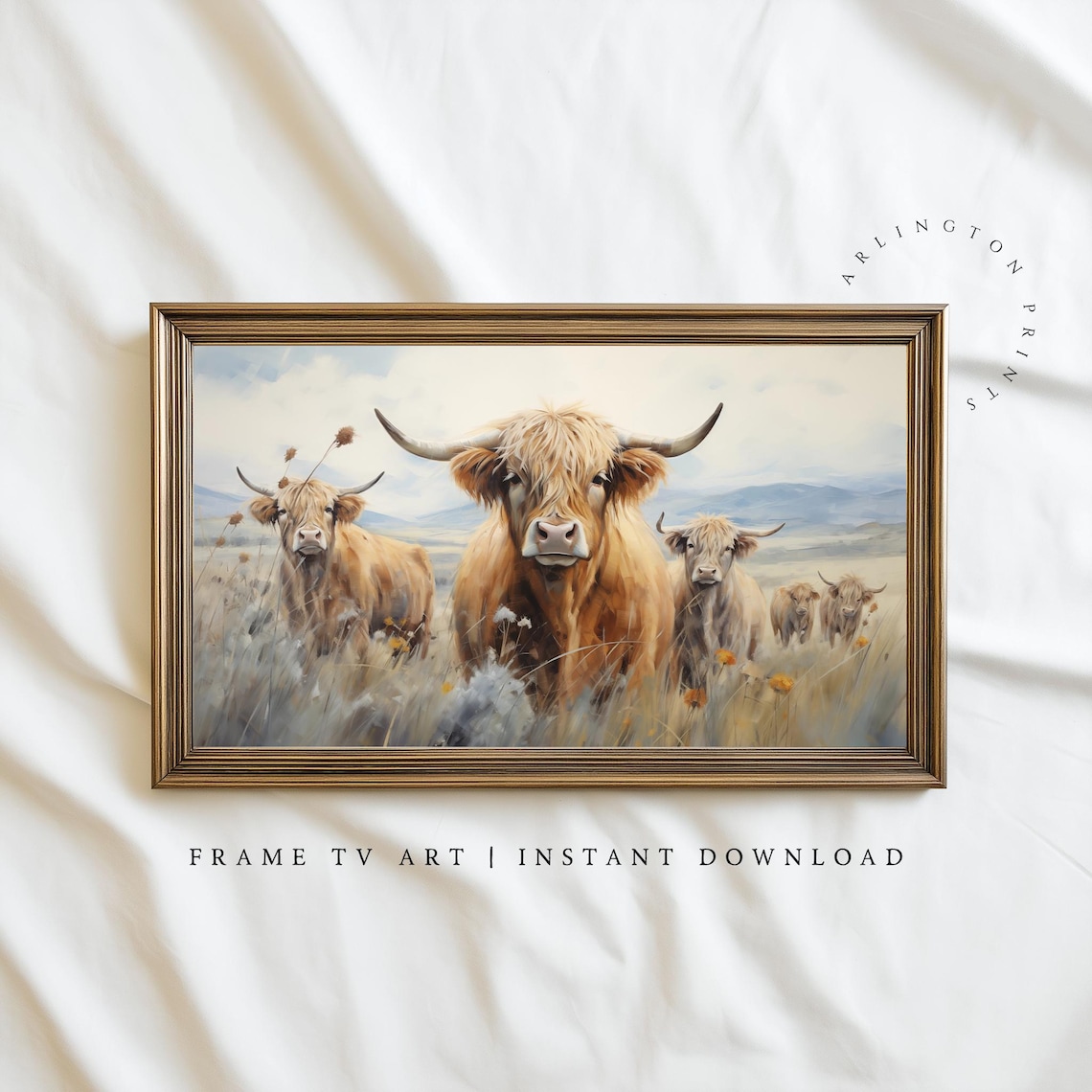 Highland Cows Spring Wildflowers Art Print