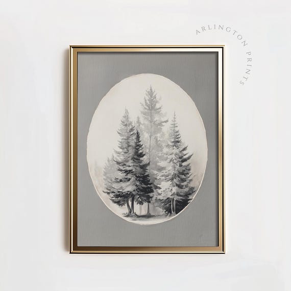Rustic Forest Watercolor, Vintage Cottage Decor