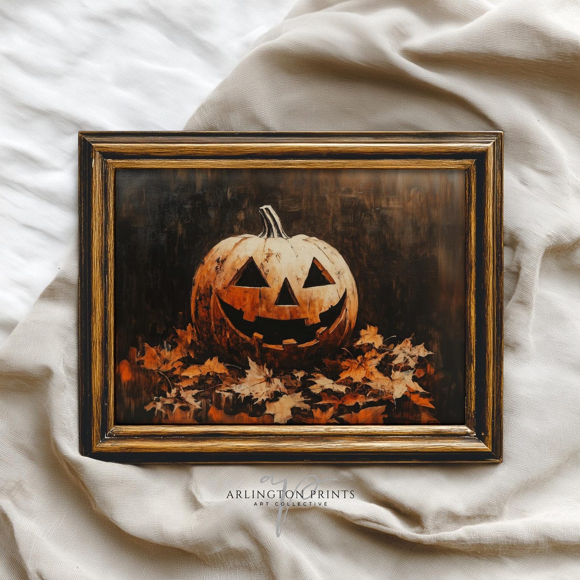 Rustic Jack O Lantern Pumpkin Oil Painting Vintage Halloween Print