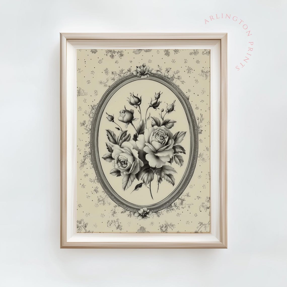 Black And White Rose Bouquet Engraving Vintage Cameo Art Poster - Image 2