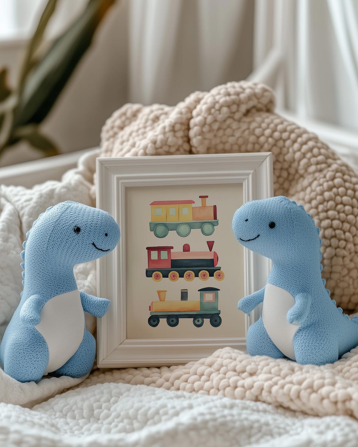 Three Colorful Watercolor Toy Train Engines Boys Nursery Decor Poster - Image 4