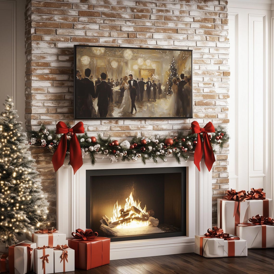 New Years Eve Frame Tv Art Vintage Christmas Party Frame Tv Art Antique Holiday Decor People Dancing Oil Painting Screensaver Tv8199 - Image 3