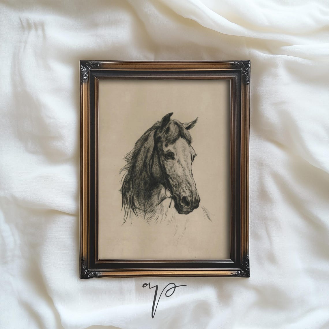Horse Head Charcoal Portrait Sketch Vintage Equestrian Poster