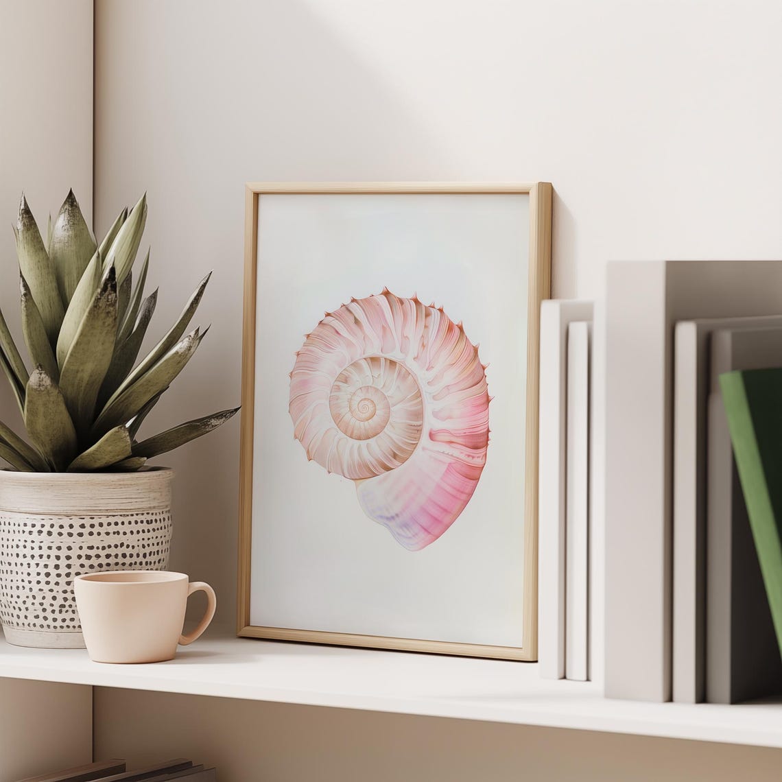 Pink Nautilus Shell Watercolor Coastal Beachy Elegant Art Poster - Image 3