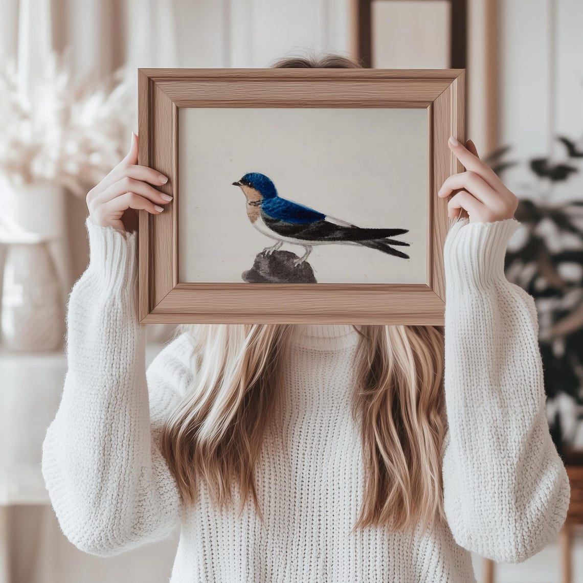 Barn Swallow Perched on Rock Blue Back Watercolor Bird Art Poster - Image 3