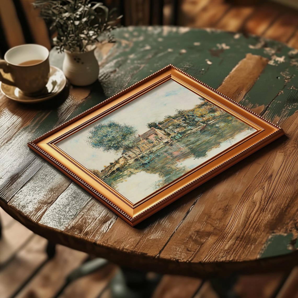 Impressionist River Village with Stone Houses Landscape Poster - Image 4