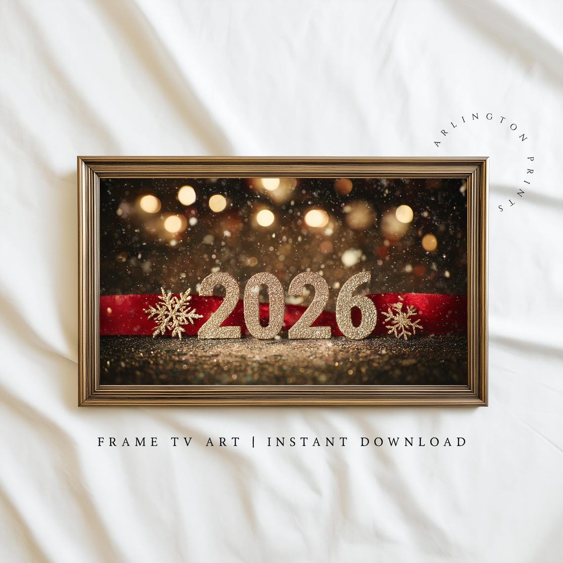 New Year 2026 Frame Tv Art Festive Gold Glitter Holiday Decor Elegant Winter Screensaver Artwork