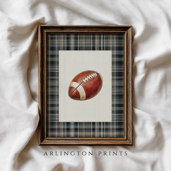 Football Nursery Wall Art Vintage Sports Plaid Boys Room Decor Sc29