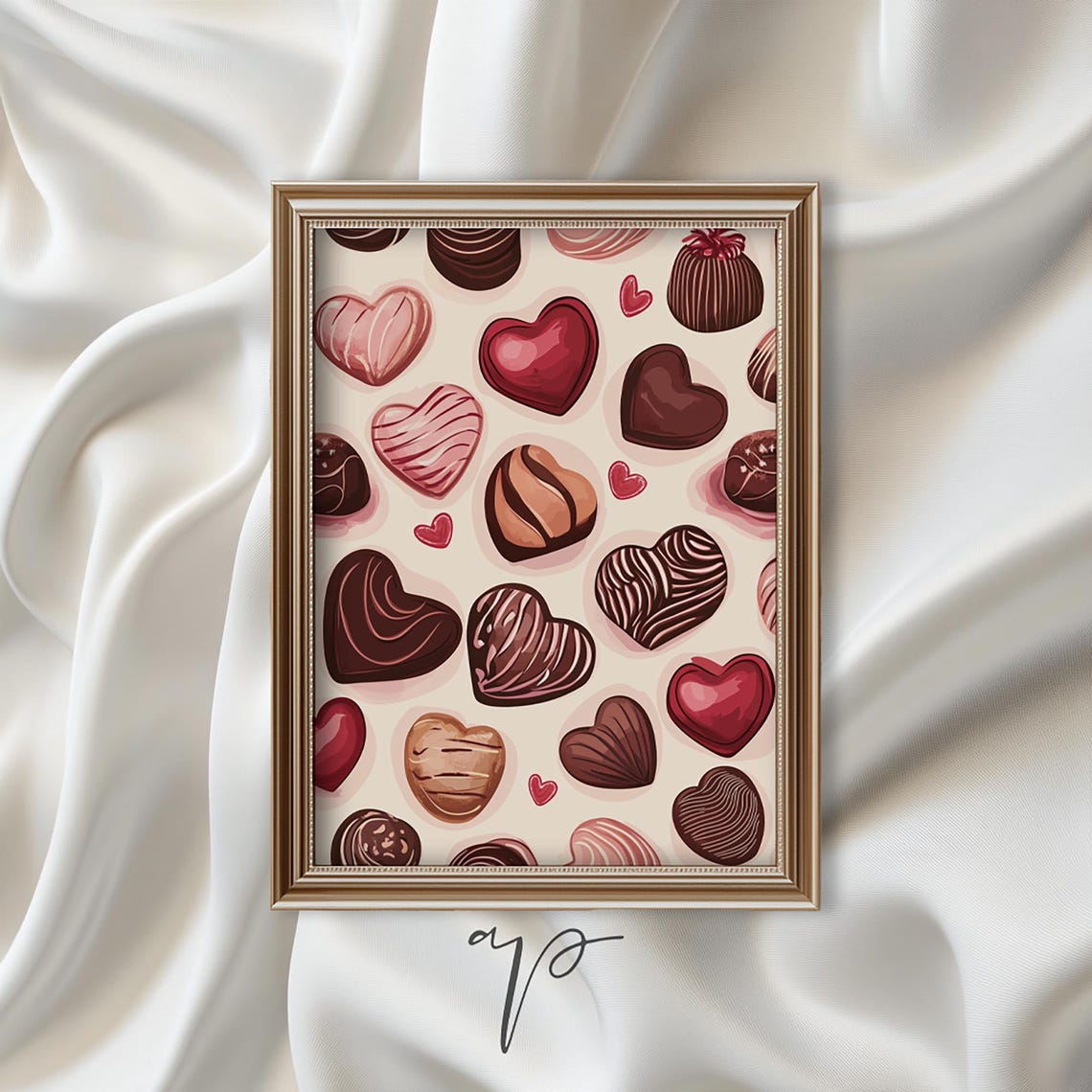 Heart Chocolate Candies Truffle Pattern Valentine Sweet Poster