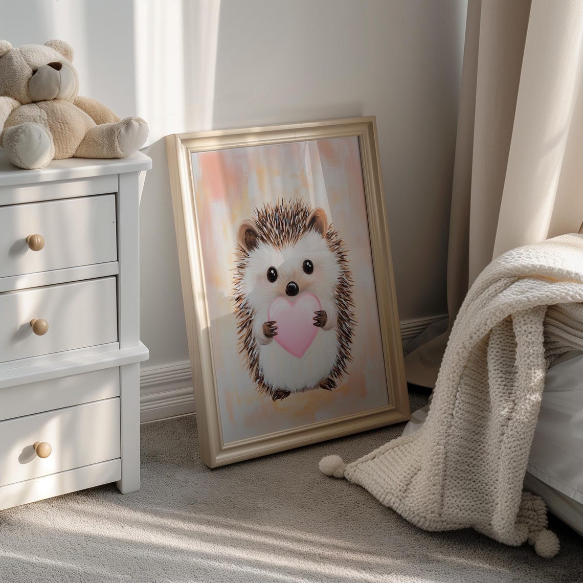Adorable Hedgehog Holding Pink Heart Nursery Valentine Poster - Image 4