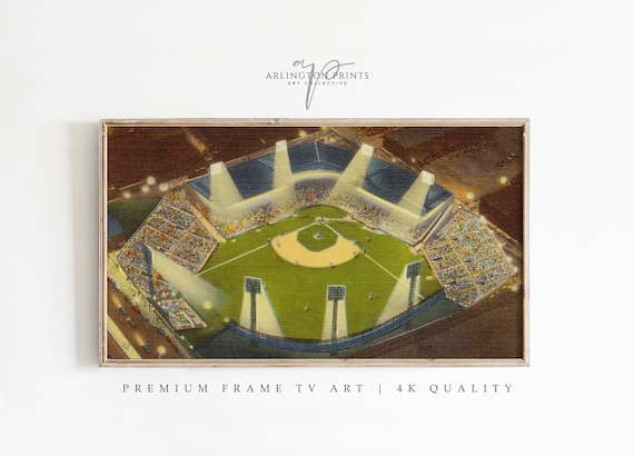 Vintage Ballpark Stadium Night Lights Retro Baseball Art Print