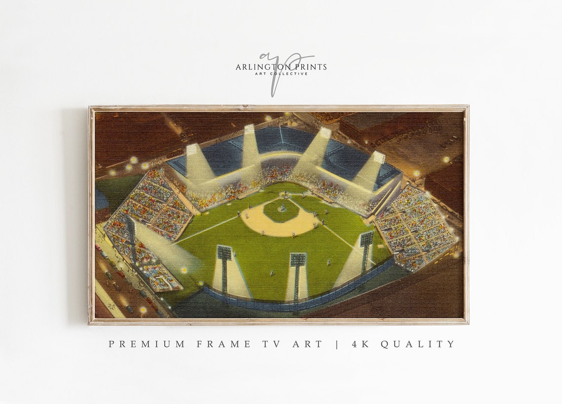 Vintage Ballpark Stadium Night Lights Retro Baseball Art Print