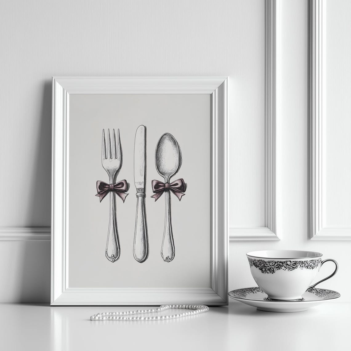 Fork Knife Spoon Sketch Purple Bows Coquette Kitchen Art Poster - Image 4