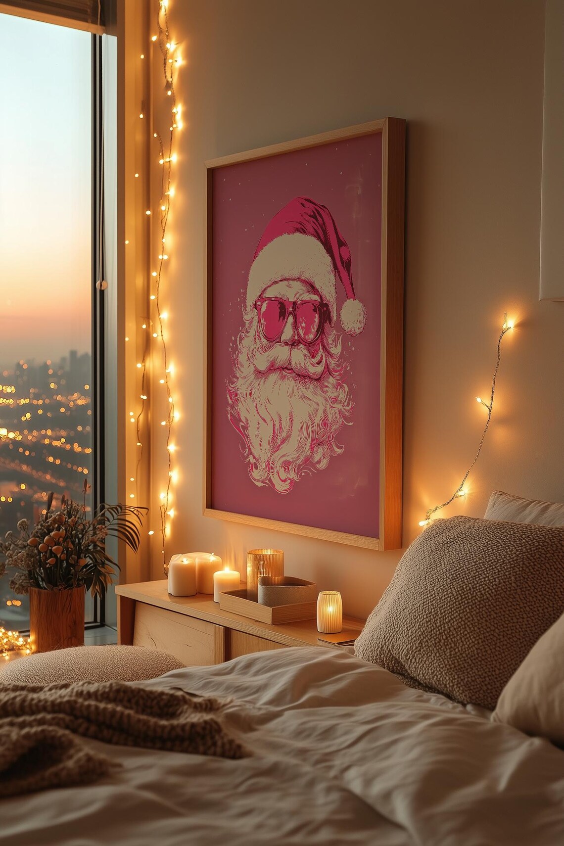 Trendy Pink Santa Claus Wall Art Sunglasses Santa Poster Girly Christmas Dorm Print Seasonal Holiday Decor Pink Christmas Art - Image 2