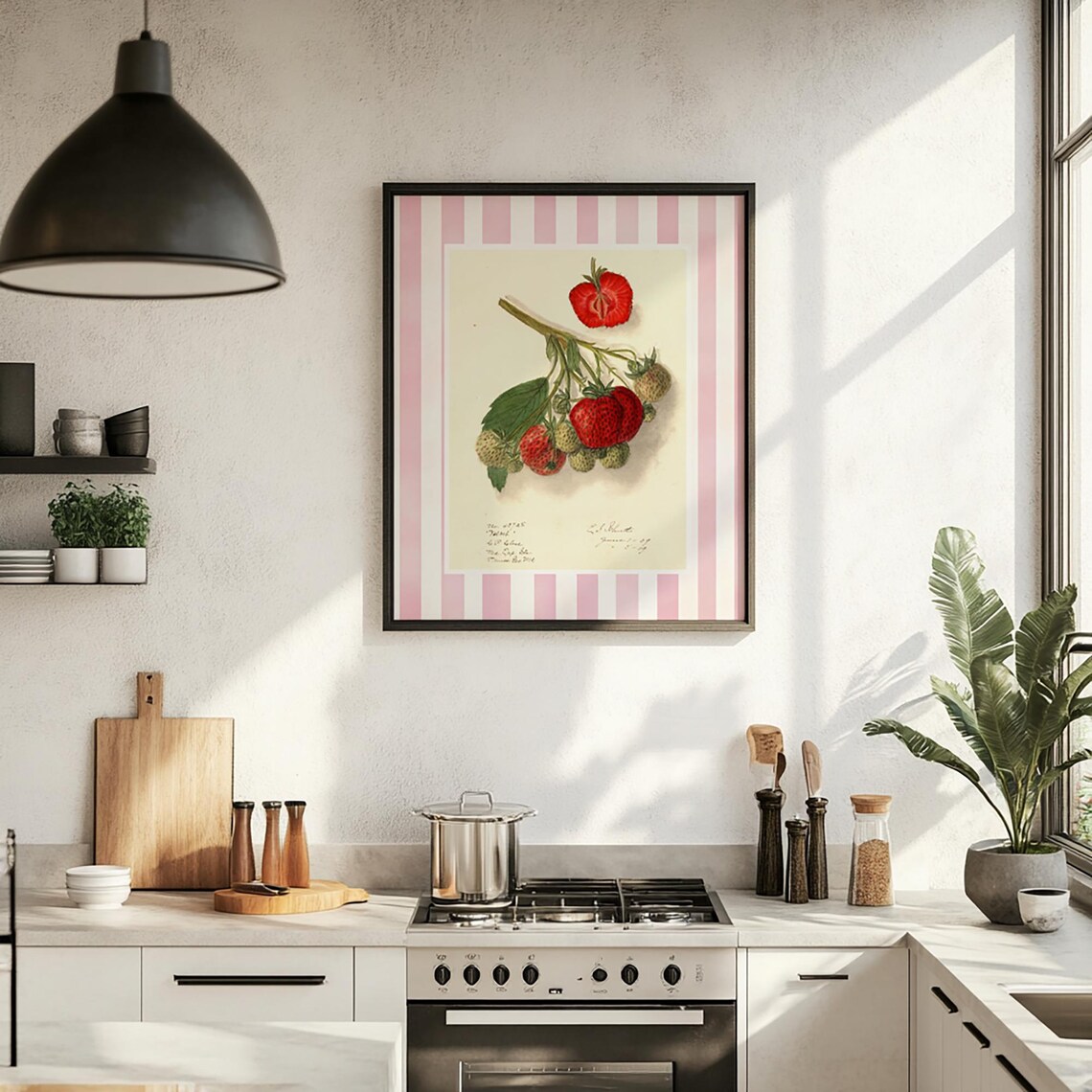 Pink Strawberries Fruit Print Kitchen Home Decor Modern Farmhouse Kitchen Print Vintage Fruit Still Life Print Ca22 - Image 2