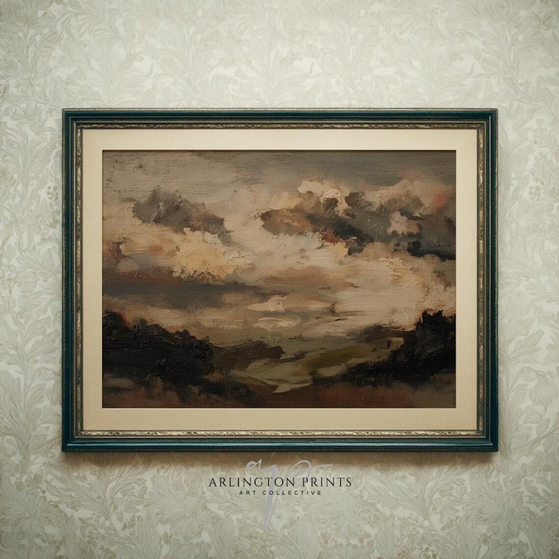 Moody Cloudy Landscape Vintage Oil Painting Dramatic Stormy Sky Wall Art