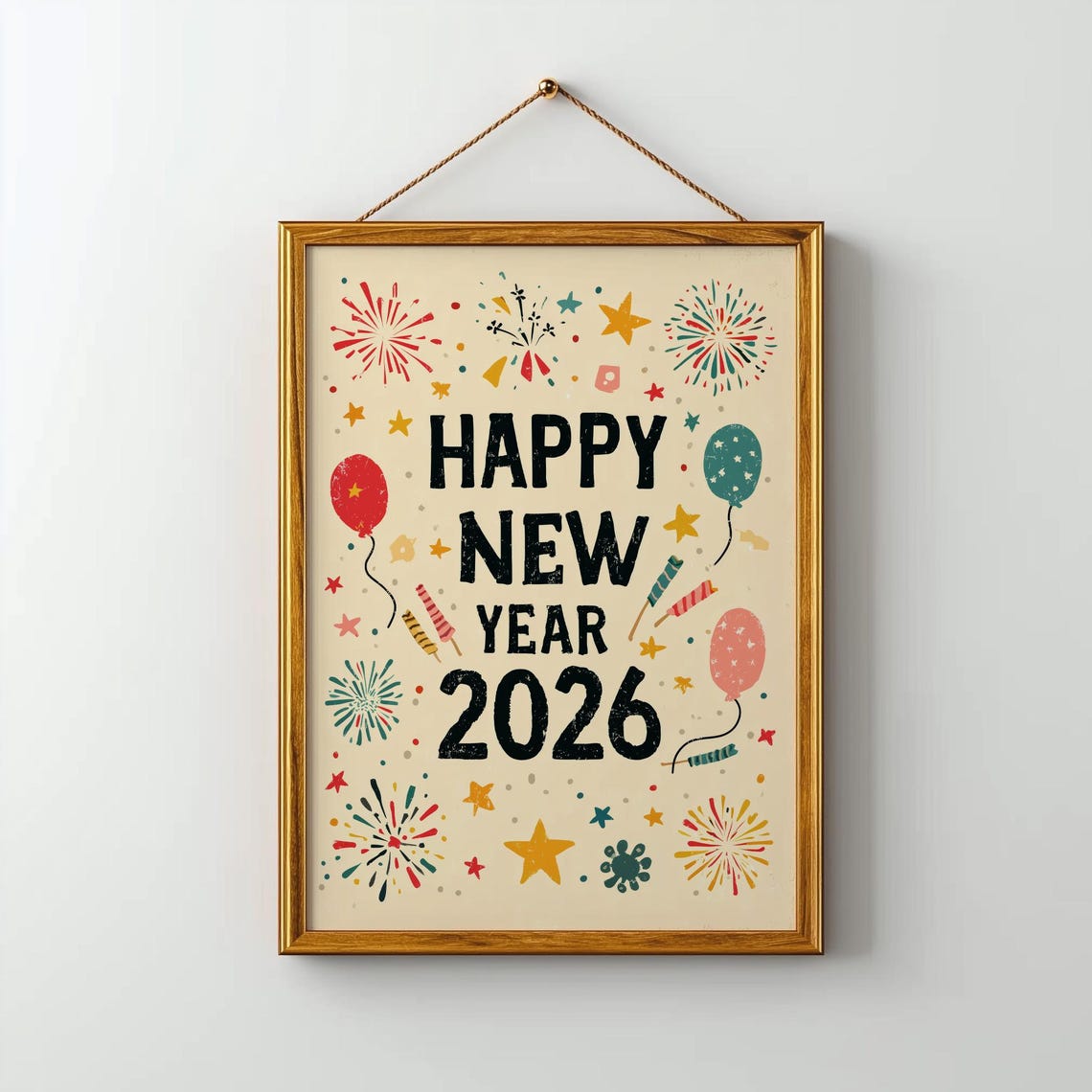 Happy New Year 2026 Vintage Fireworks Celebration Style Poster