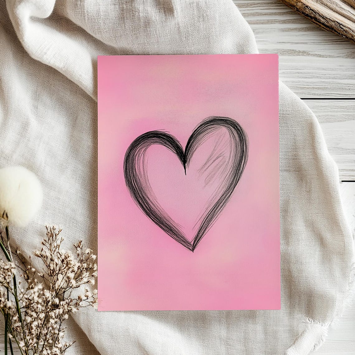 Hand Drawn Scribble Heart Pink Minimalist Valentine Art Poster - Image 3