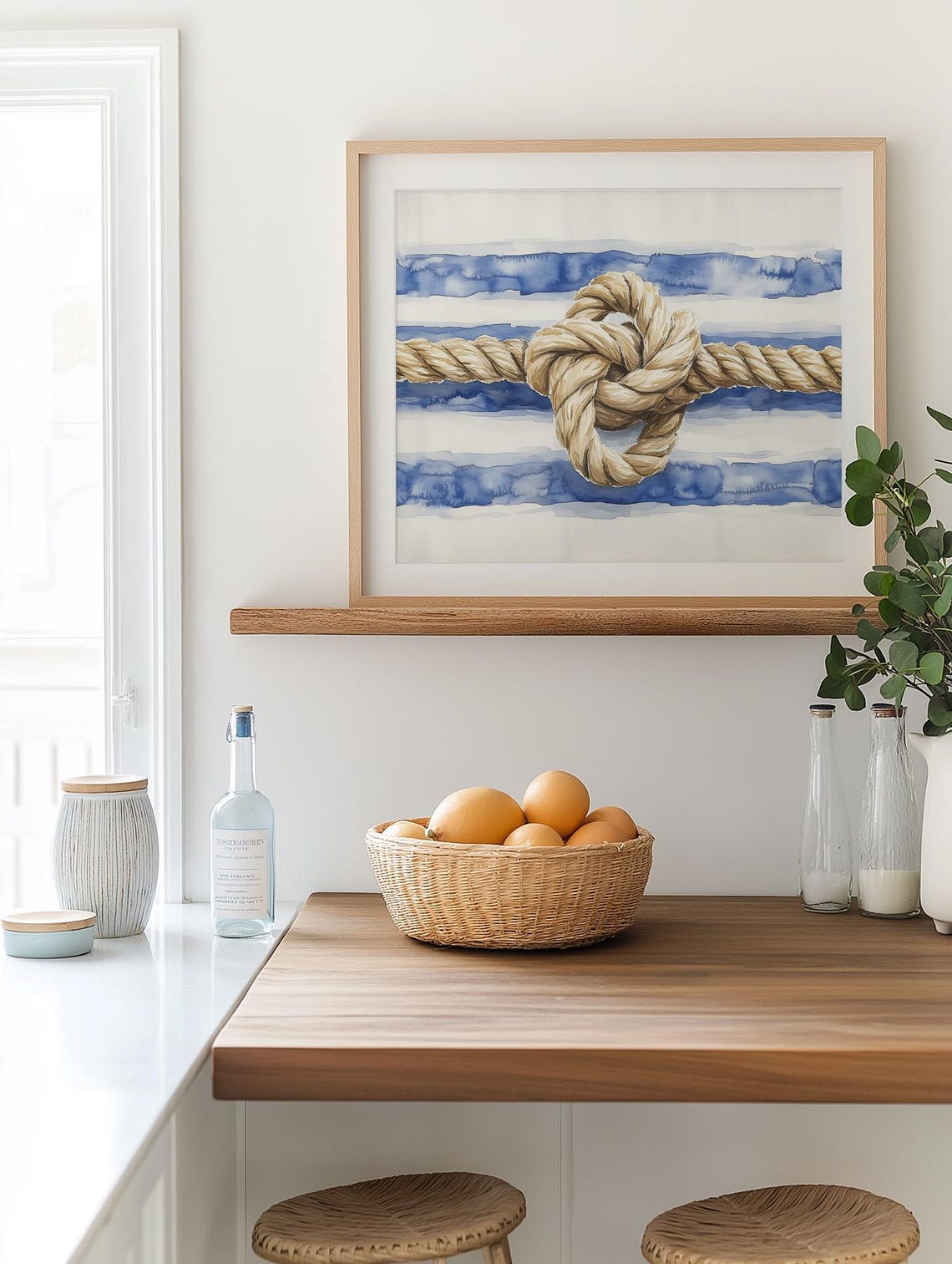 Sailor Knot Rope Watercolor Nautical Coastal Navy Stripes Poster - Image 2