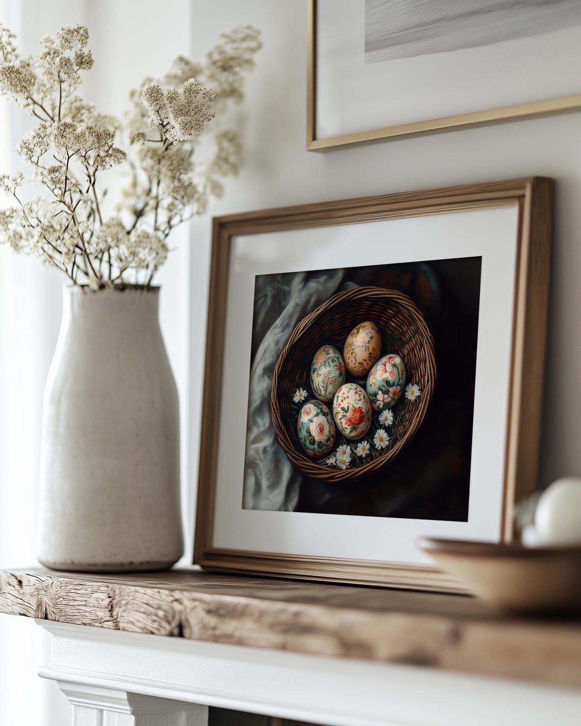 Floral Easter Eggs Basket Daisies Dark Moody Spring Art Print - Image 4