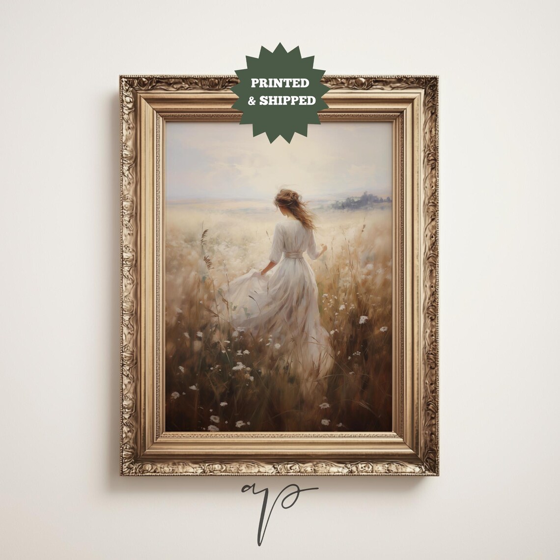 Vintage Woman In Wildflower Field Oil Painting Printed And Shipped Cottage Core Farmhouse Art Print - Image 5