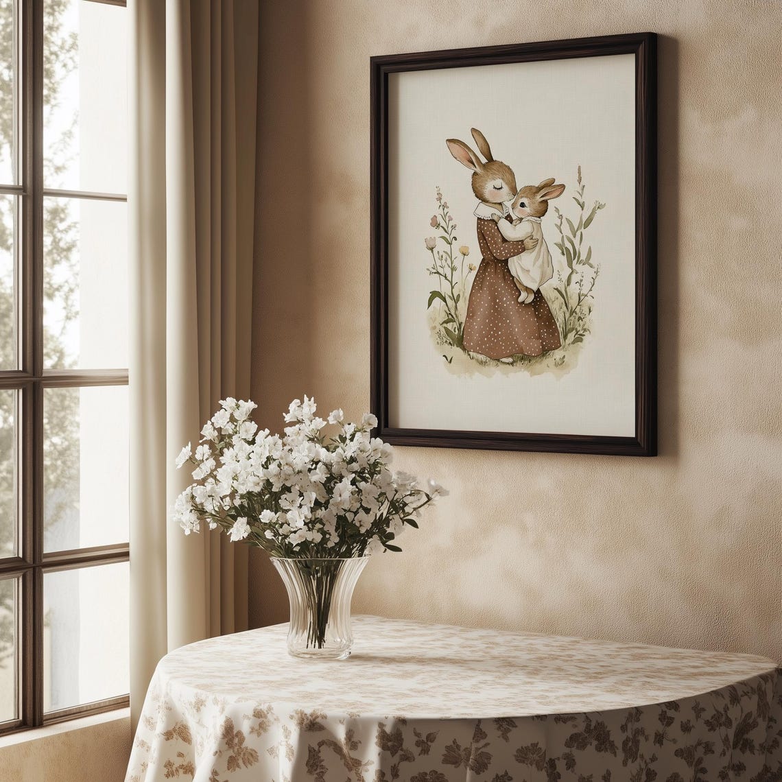 Mother Rabbit Hugging Her Baby Bunny Watercolor Nursery Poster - Image 5