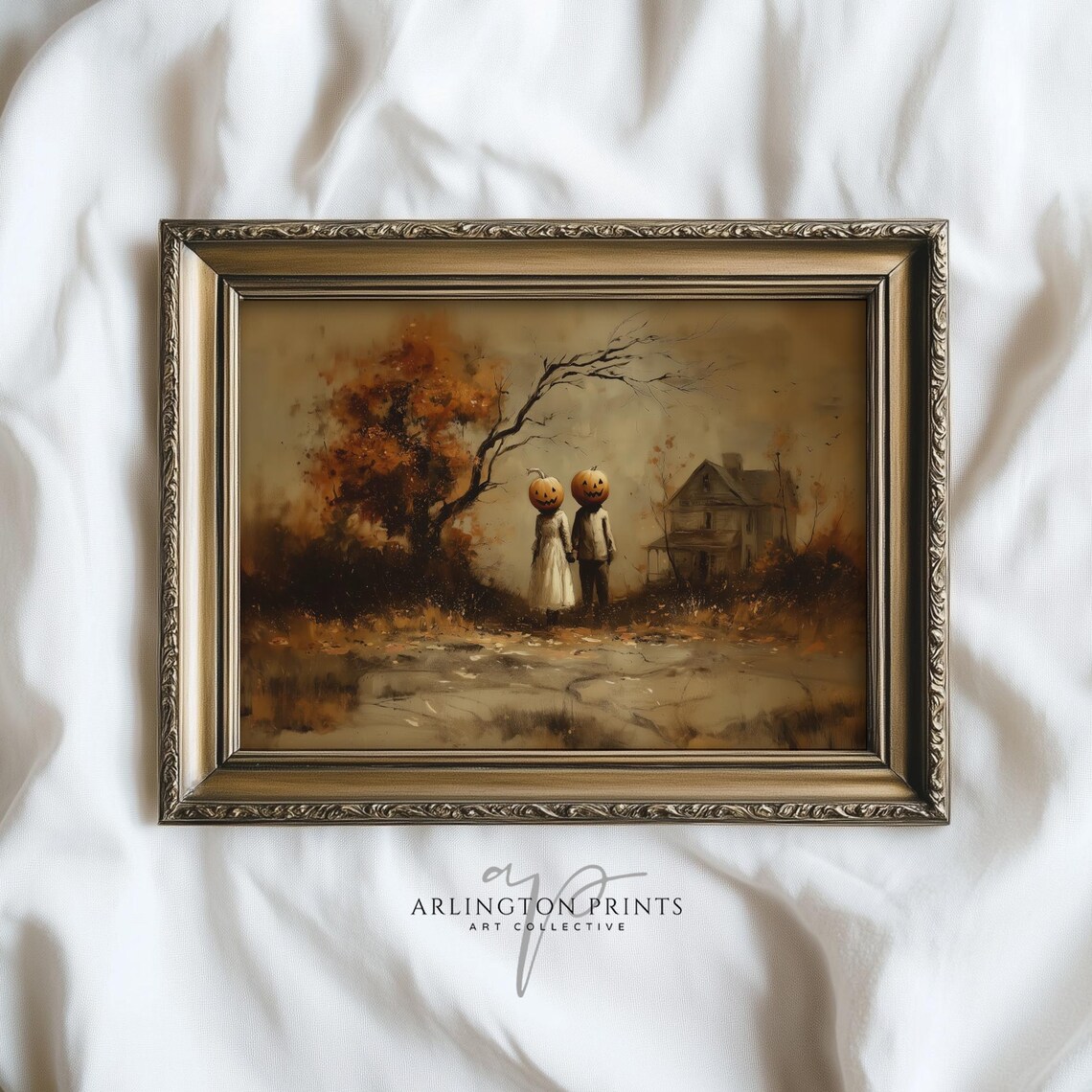 Vintage Halloween Pumpkin Couple Art Print