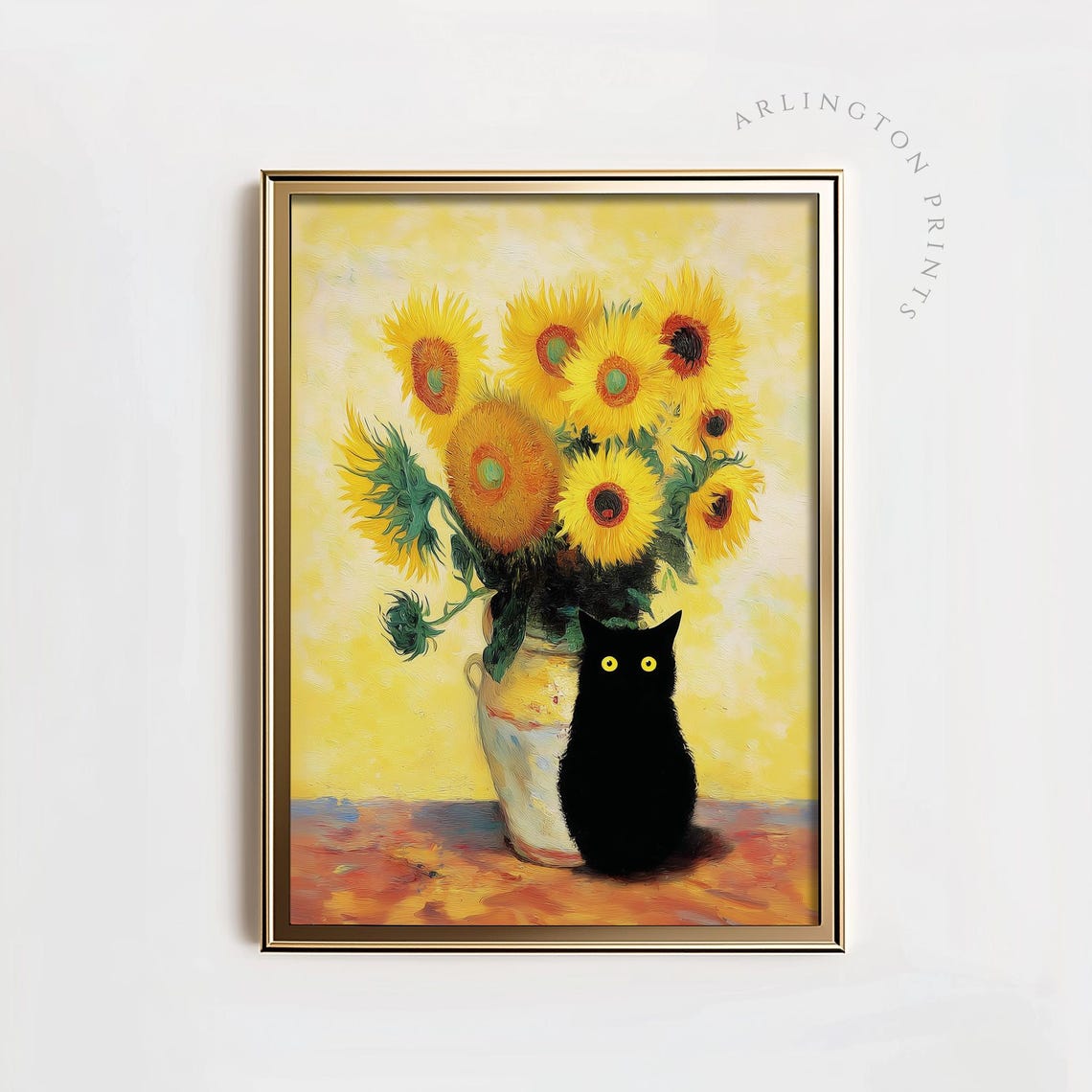 Van Gogh Sunflowers Black Cat, Whimsical Poster