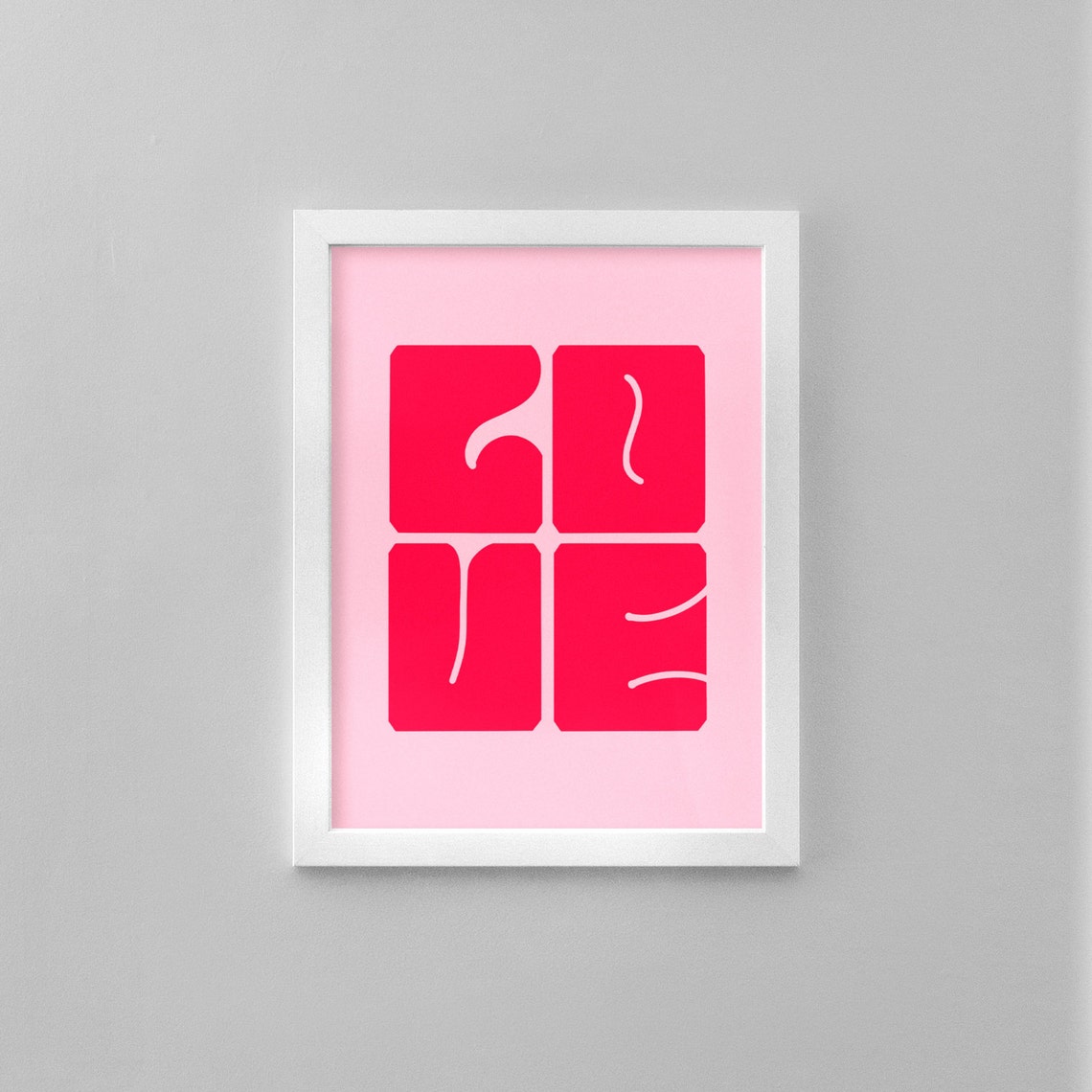 LOVE Block Letters Bold Red Typography Design on Pink Art Print