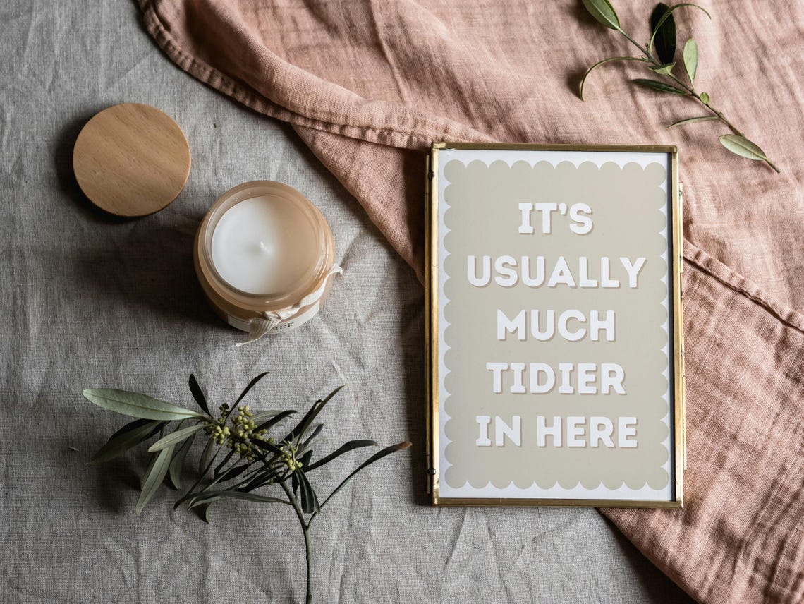 Its Usually Much Tidier in Here Beige Scallop Funny Home Poster - Image 3