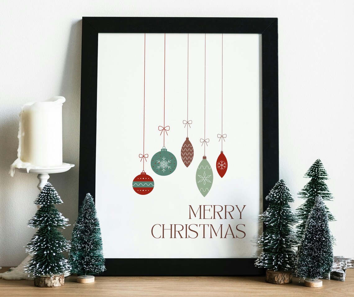 Merry Christmas Hanging Ornaments Baubles Minimalist Holiday Poster - Image 4